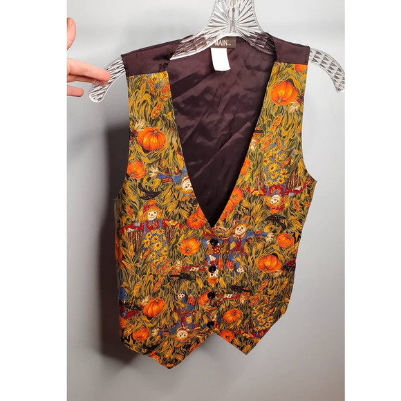 EUC! VINTAGE 111 Main Festive Harvest-Themed V-Neck Adjustable Vest Size Medium - Picture 2 of 6